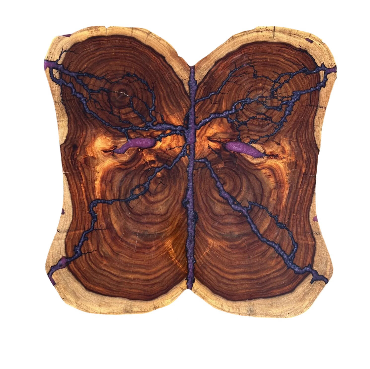 Mothra Crafted from nature’s raw power and fused with electric veins of violet resin, Mothra isn’t just a table—it’s a creature. With wings etched by time and a spirit that seems to hum through its grain, this piece calls back to ancient forests and cosmic guardi